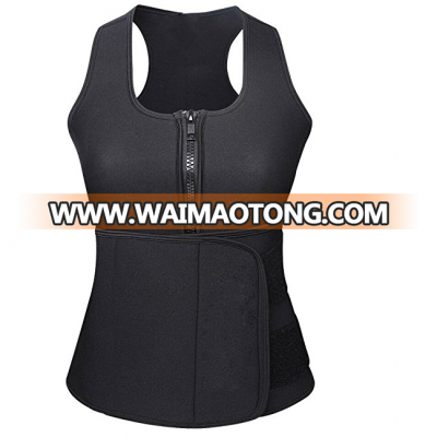 Sauna Sweat Zipper Waist Trainer Vest for Women Weight Loss Slimming Tank Top with Adjustable Waist Shaper Corset